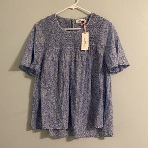 Vineyard Vines Among the Flowers Woven Smocked Top Aqua Haze Size Medium